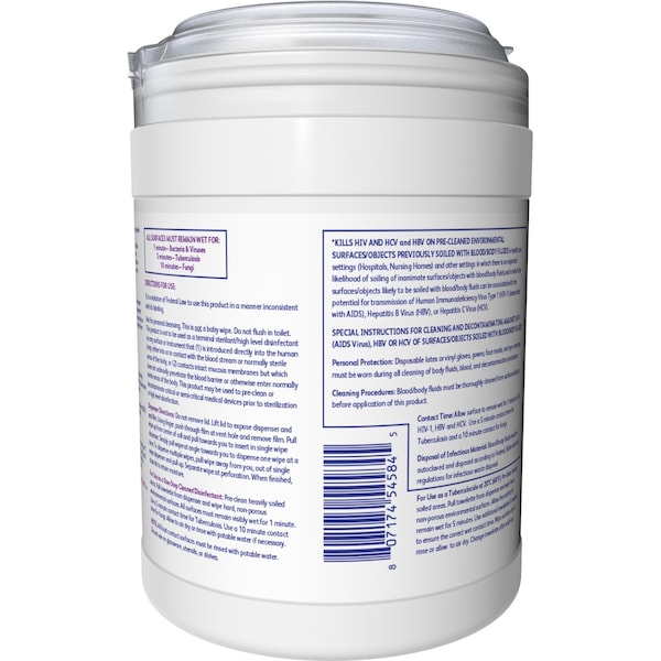 Diversey Disinfecting Wipes, 6 x 7", 12 Pack, 160 Wipes/ Pack - 4599516