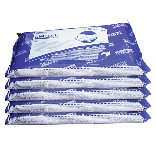 Kimberly-Clark Professional W4 PreSat Alcohol Wipers, 70% IPA, Anti-Stat Resealable Pouch, 11" x 9", White, 1 Pack of 40 Wipes - 06070