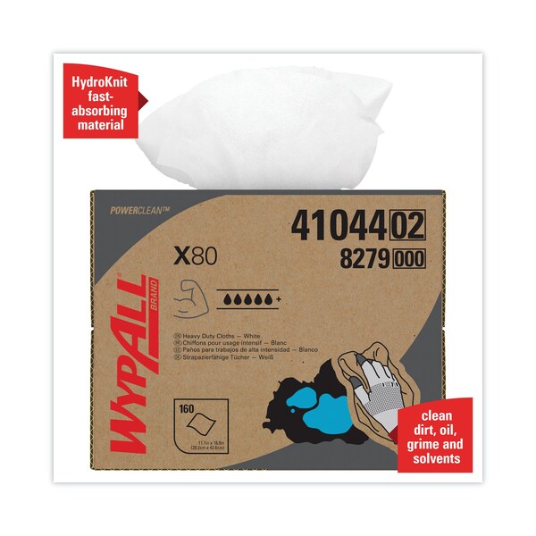 Wypall X80 Cloths, HYDROKNIT, BRAG Box, White, 12 1/2 x 16 4/5, PK160 - KCC 41044