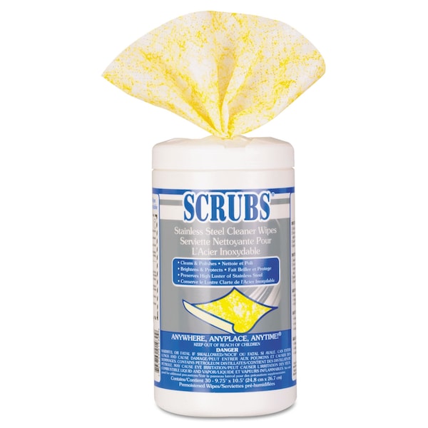 Scrubs Stainless Steel Cleaner Towels, 9 3/4 x 10 1/2, 30/Canister - 91930