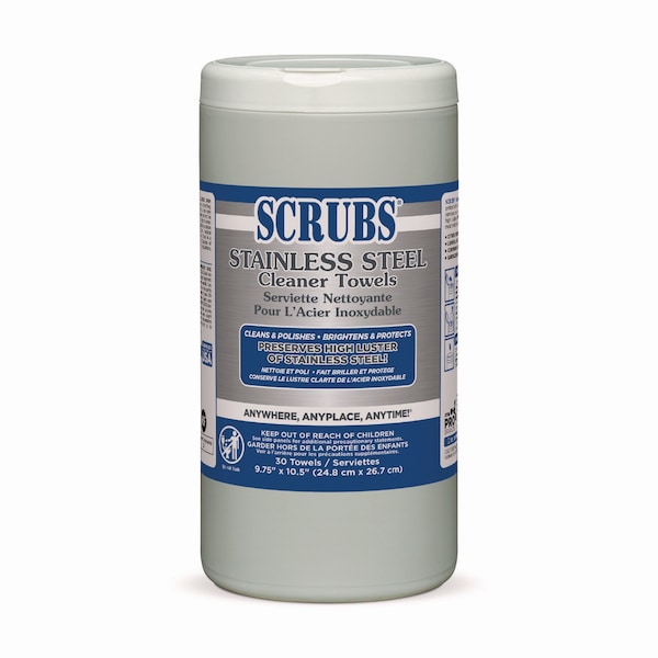 Scrubs Stainless Steel Cleaner Towels, 9 3/4 x 10 1/2, 30/Canister - 91930