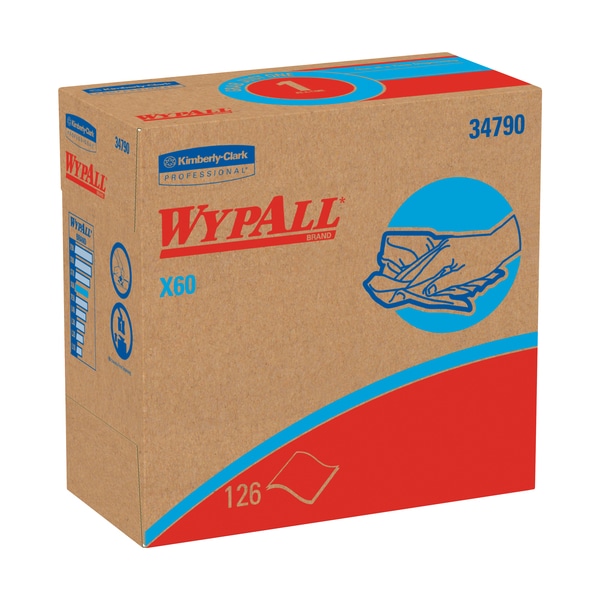 Wypall Kimberly Clark WypALL X60 Industrial Wipers Dispenser Box, 9.1" x 16.8", White, 126/Box, 10 Boxes/Case - KW117