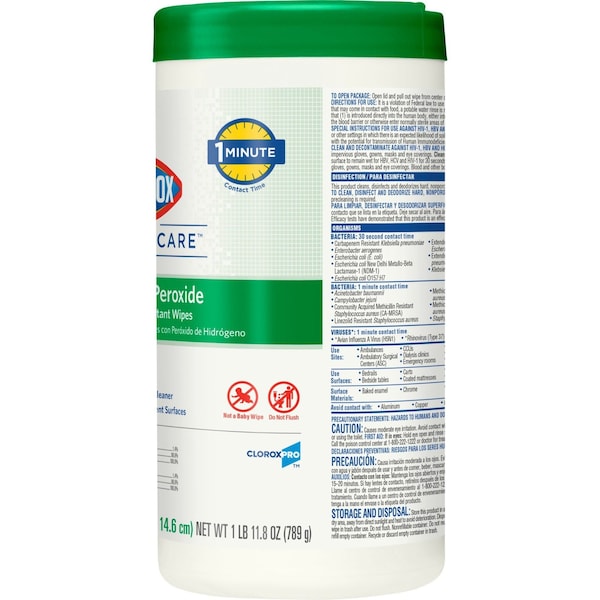 Clorox Disinfecting Wipes, Canister, White, PK6 - 30825