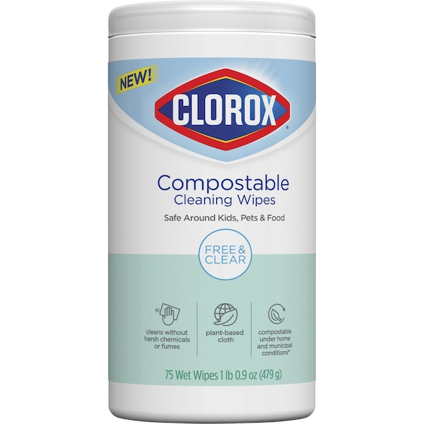 Clorox Wipes, Free&Clear 4-1/4"x4-1/4"x8-3/10", White, PK 75 - CLO32486