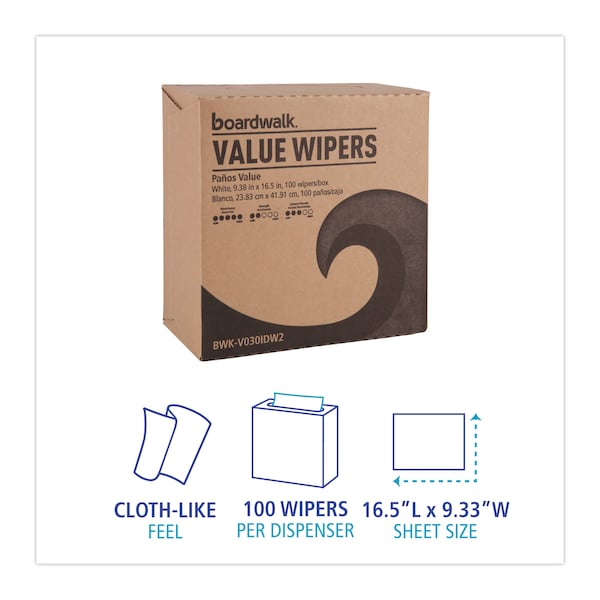 Boardwalk DRC Wipers, White, 9 1/3 x 16 1/2, PK900 - BWKV030IDW2