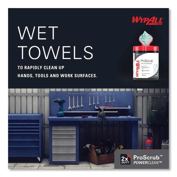 Wypall Heavy-Duty Waterless Cleaning Wipes, 12x9.5, Green-White, 50/Can, PK8 - 411-58310