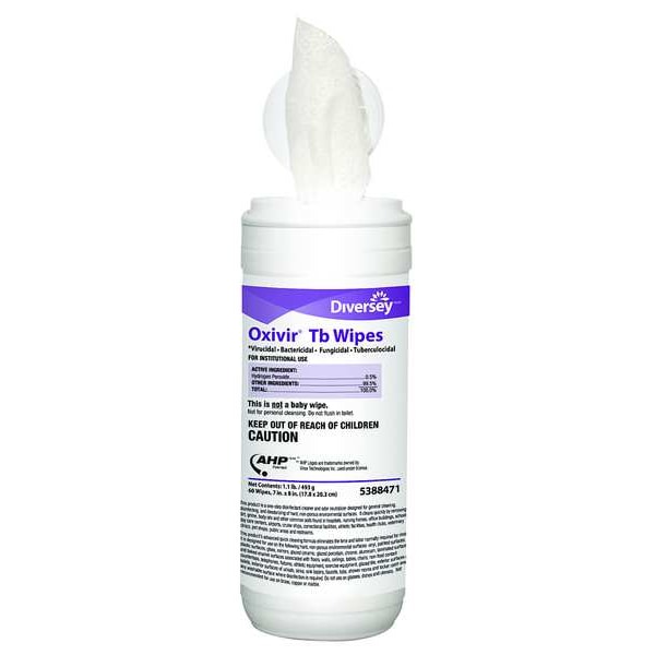 Diversey Disinfecting Wipes, 7 x 8", 60 Wipes - 5388471