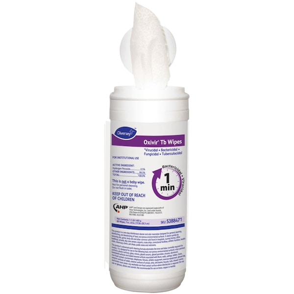 Diversey Disinfecting Wipes, 7 x 8", 60 Wipes - 5388471