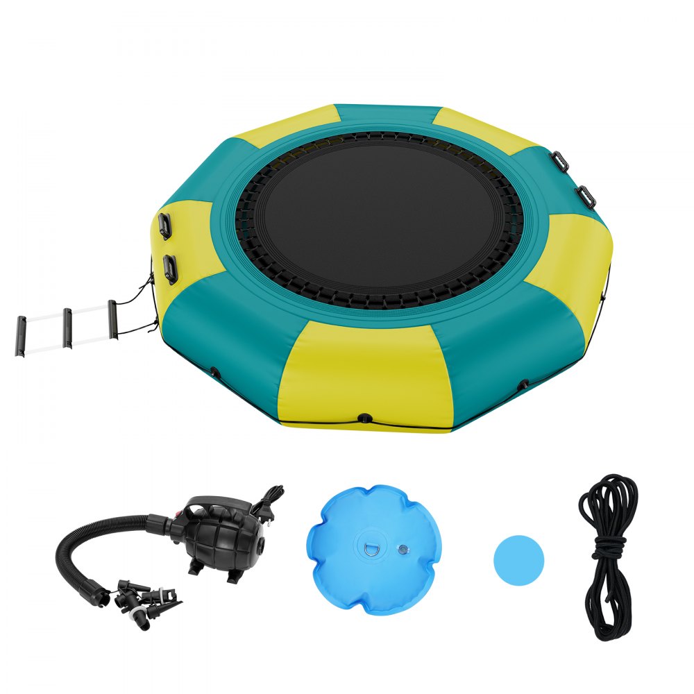 VEVOR Inflatable Water Bouncer, 10ft Recreational Water Trampoline, Portable Bounce Swim Platform with 3-Step Ladder & Electric Air Pump, Kids Adults Floating Rebounder for Pool, Lake, Water Sports - BTKSSBCHLS10F1MXTV1