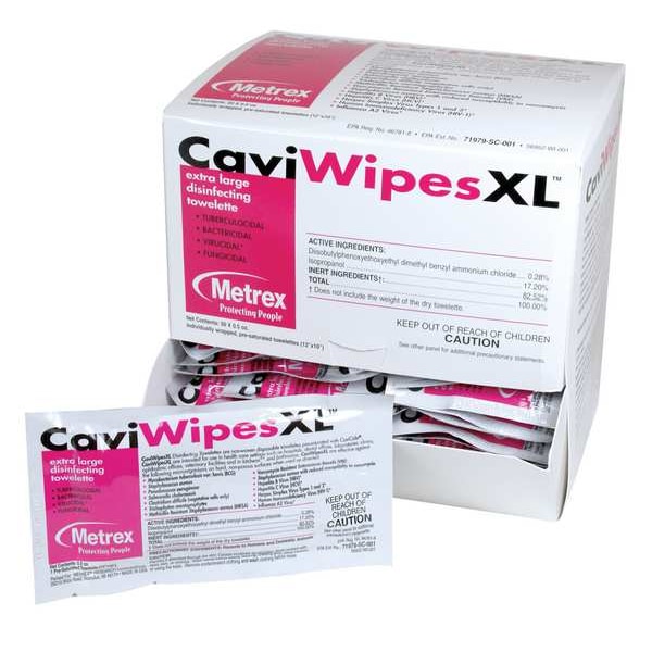 Metrex Disinfecting Wipes, 10 x 12", 50 Wipes - 13-1155