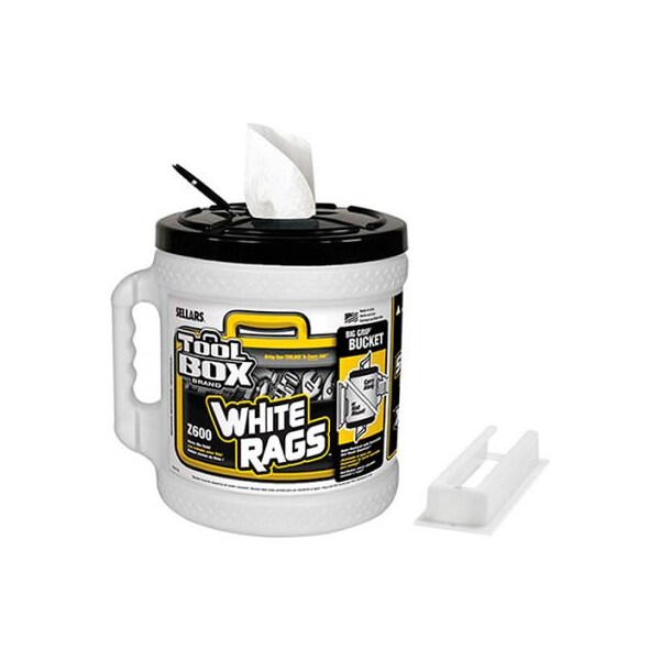 Sellars Toolbox Z600 Big Grip Bucket White Rags, 300 Sheets/Bucket, 2/Case - 60320