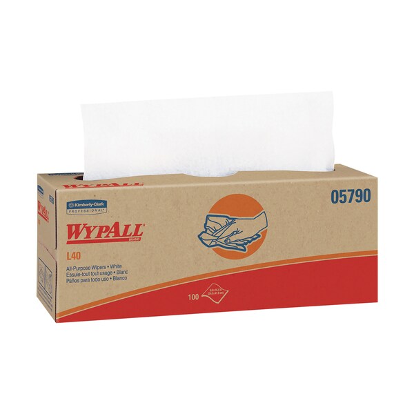 Wypall Kimberly Clark WypALL L40 All Purpose Wipers Dispenser Box, 16.4" x 9.8", White, 100/Box, 9 Boxes/Case - KW114