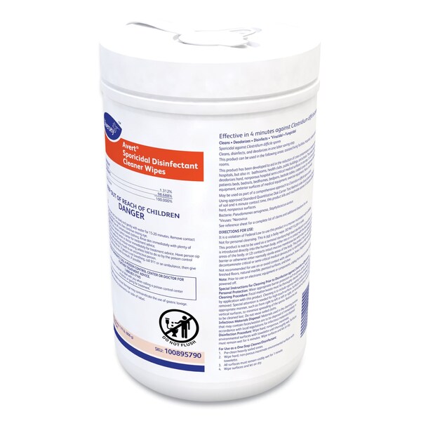 Diversey Sporicidal Disinfectant Cleaner Wipes, Chlorine, 6 x 7, 160/Can, PK12 - 100895790