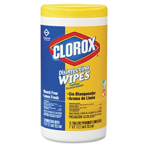 Clorox Clorox 15948EA Lemon Scent Disinfecting Wet Wipes- Cloth- 7 x 8- 75/Canister - 15948EA