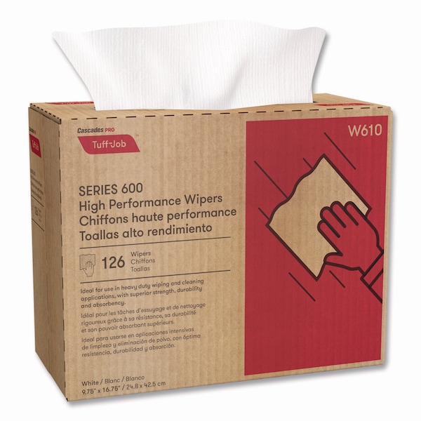 Cascades Pro Tuff-Job S600 High Performance Wipers, 9 3/4 x 16 3/4, 126 Wipers, 10PK - W610