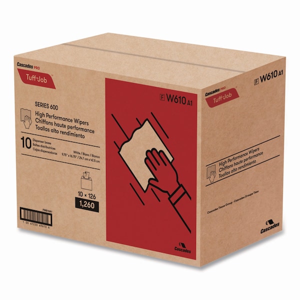 Cascades Pro Tuff-Job S600 High Performance Wipers, 9 3/4 x 16 3/4, 126 Wipers, 10PK - W610