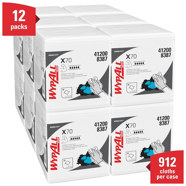 Kimberly-Clark Professional WypAll PowerClean X70 Medium Duty Cloths (41200), Quarterfold, Long Lasting Towels, White - 41200