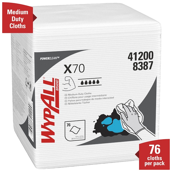 Kimberly-Clark Professional WypAll PowerClean X70 Medium Duty Cloths (41200), Quarterfold, Long Lasting Towels, White - 41200