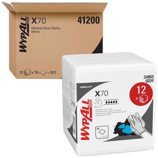 Kimberly-Clark Professional WypAll PowerClean X70 Medium Duty Cloths (41200), Quarterfold, Long Lasting Towels, White - 41200