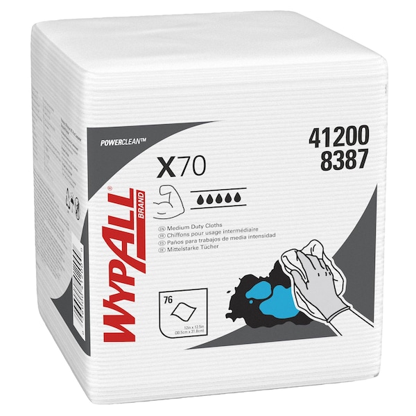 Kimberly-Clark Professional WypAll PowerClean X70 Medium Duty Cloths (41200), Quarterfold, Long Lasting Towels, White - 41200