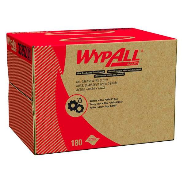 Kimberly-Clark Professional WypAll Oil, Grease & Ink Cloths (33352), Brag Box, Lint-Free, Blue (180 Sheets/Box, 1 Box/Case) - 33352