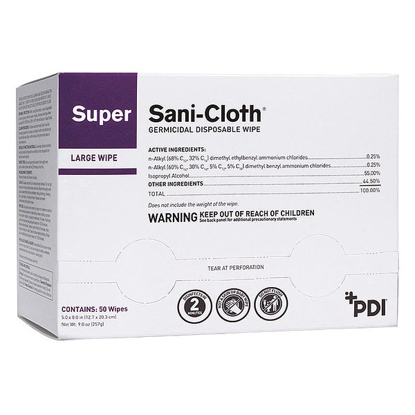 Pdi Germicidal Disinfecting Wipes, 5 x 8", 50 Wipes - H04082