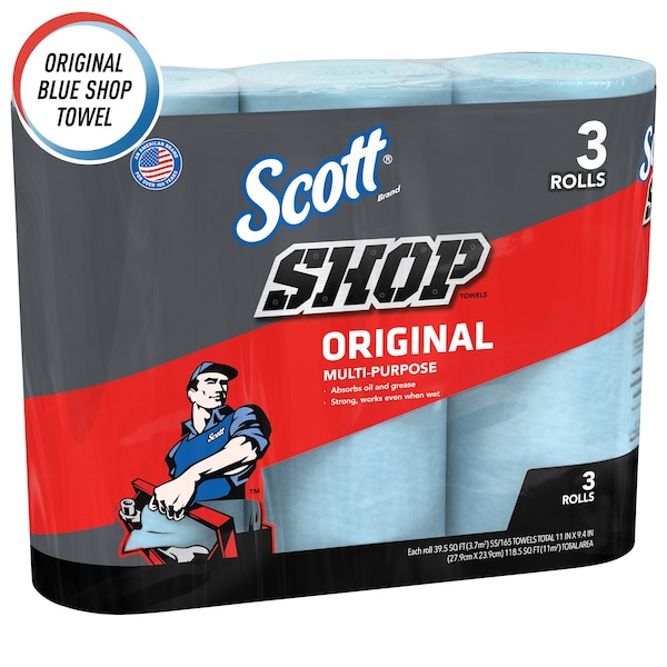 Kimberly-Clark Professional Scott Shop Towels Original (75143), Blue, 55 Towels/Roll, 30 Rolls/Case 10 Bundles of 3 Rolls - 75143