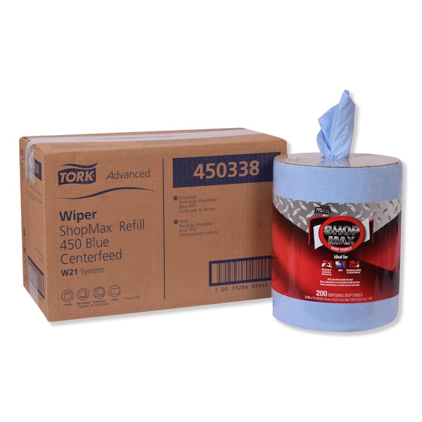 Tork Tork ShopMax Heavy Duty Centerfeed Paper Towel Blue W22, High Absorbency, 450 Sheets, 450338 - 450338