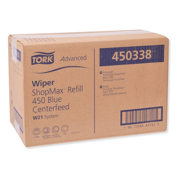 Tork Tork ShopMax Heavy Duty Centerfeed Paper Towel Blue W22, High Absorbency, 450 Sheets, 450338 - 450338