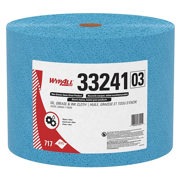 Kimberly-Clark Professional WypAll Oil, Grease & Ink Cloths (33241), Jumbo Roll, Lint-Free, Blue 717 Sheets/Roll, 1 Roll/Case - 33241