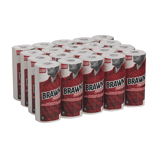 Georgia-Pacific Dry Wipe Roll, Brawny D300, Poly Wrap, 60 ft, Double Recreped (DRC), 9 1/4 in x 11 in, White, 20 Pk - 20085