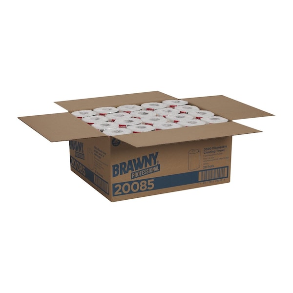 Georgia-Pacific Dry Wipe Roll, Brawny D300, Poly Wrap, 60 ft, Double Recreped (DRC), 9 1/4 in x 11 in, White, 20 Pk - 20085