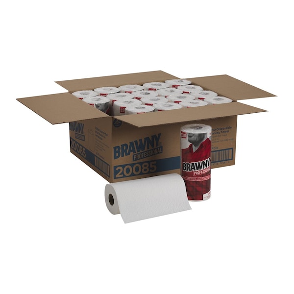 Georgia-Pacific Dry Wipe Roll, Brawny D300, Poly Wrap, 60 ft, Double Recreped (DRC), 9 1/4 in x 11 in, White, 20 Pk - 20085