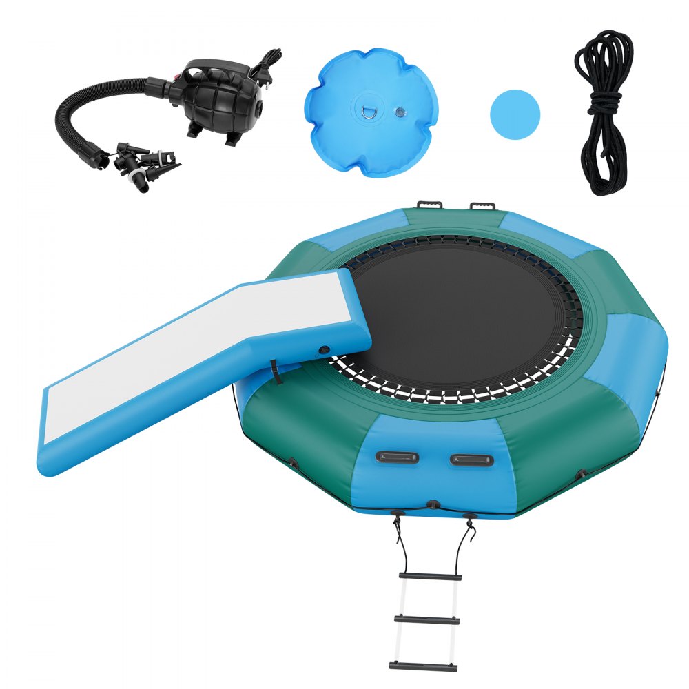 VEVOR Inflatable Water Bouncer, 10ft Recreational Water Trampoline, Portable Bounce Swim Platform with Slide, 3-Step Ladder & Electric Air Pump, Kid Adult Floating Rebounder for Pool Lake Water Sports - TZKSSBCTZK108RN5MV1