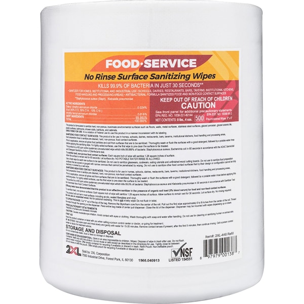 2Xl Food Surface Sanitizing Wipes - 500ct Reill Roll - 2XL-446
