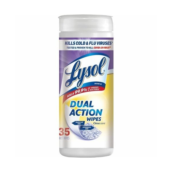 Lysol LYSOL 81143, Disinfecting Wipes, Dual Action, Citrus, 7 X 8, 35/canister - RAC81143