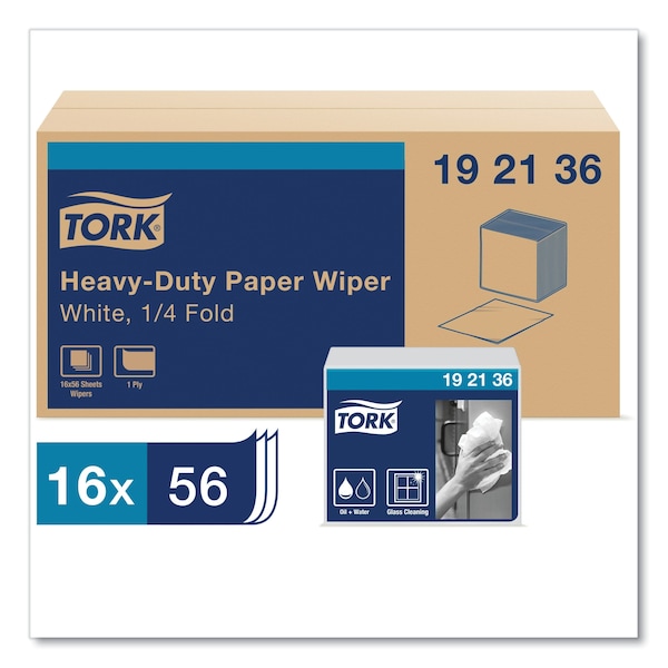 Tork Tork Heavy-Duty Industrial Paper Wiper White, 1/4 Folded, 16 x 56 sheets, 192136 - 192136