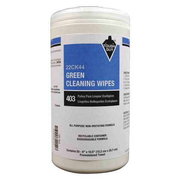 Tough Guy Green Cleaning Wipes, 6" x 10-1/2", 6 Pack, 50 Wipes/ Pack - 22CK44