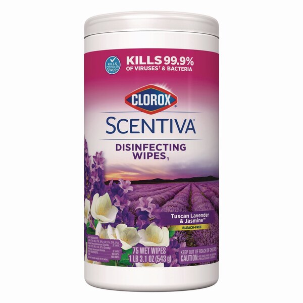 Clorox Scentiva Bleach Free Cleaning Wipes, 7.75 x 7, Tuscan Lavender and Jasmine, 75 Wipes - 60040