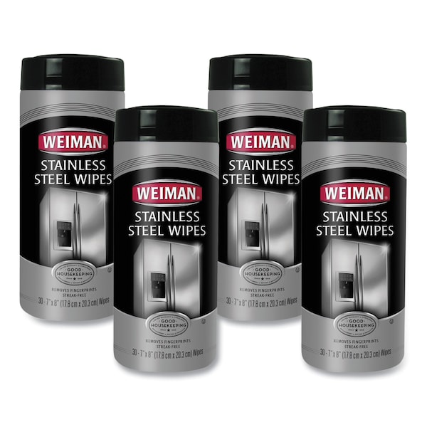 Weiman Stainless Steel Wipes, 7 x 8, 30/Canister, PK4 - 92CT