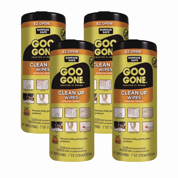 Goo Gone Clean Up Wipes, 8 x 7, Citrus Scent, White, 24/Can, PK4 - 2000