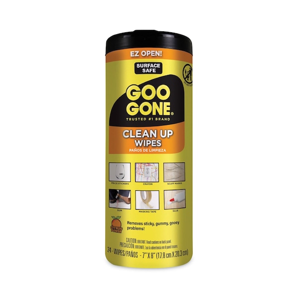 Goo Gone Clean Up Wipes, 8 x 7, Citrus Scent, White, 24/Can, PK4 - 2000
