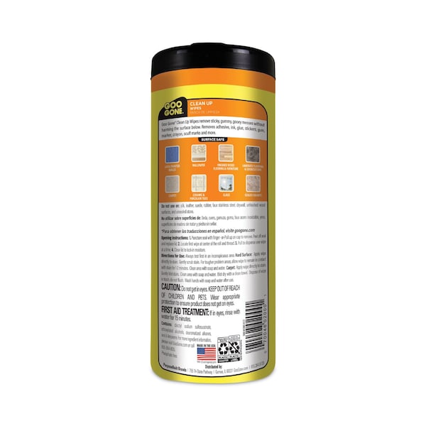 Goo Gone Clean Up Wipes, 8 x 7, Citrus Scent, White, 24/Can, PK4 - 2000