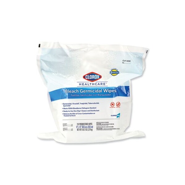 Colorox Clorox, Bleach Germicidal Wipes, 12 X 12, Unscented, 110/bag - 30359