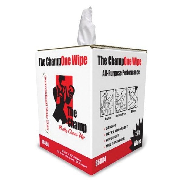 Mercantile Development THE CHAMP SHOP WIPE DRC HVY, WHITE, 9X12, CENTER-PULL ROLL TOTE BX, 225/BX, 4 BX/CS25, 225PK - 86884