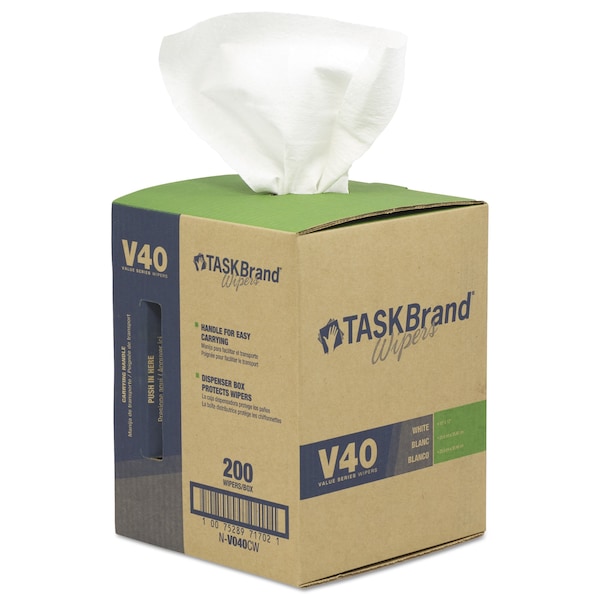 Hospeco TASKBrand V40 Heavy Weight DRC Wipers, 1-Ply, 10 x 12, Unscented, White, 200/Roll - N-V040CGW