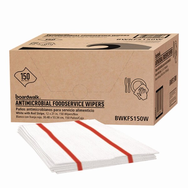 Boardwalk Antimicrobial Foodservice Wipers, 1-Ply, 12 x 21, Red/White, 150PK - 3282