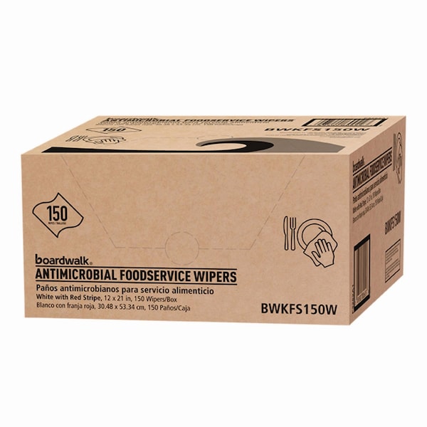Boardwalk Antimicrobial Foodservice Wipers, 1-Ply, 12 x 21, Red/White, 150PK - 3282