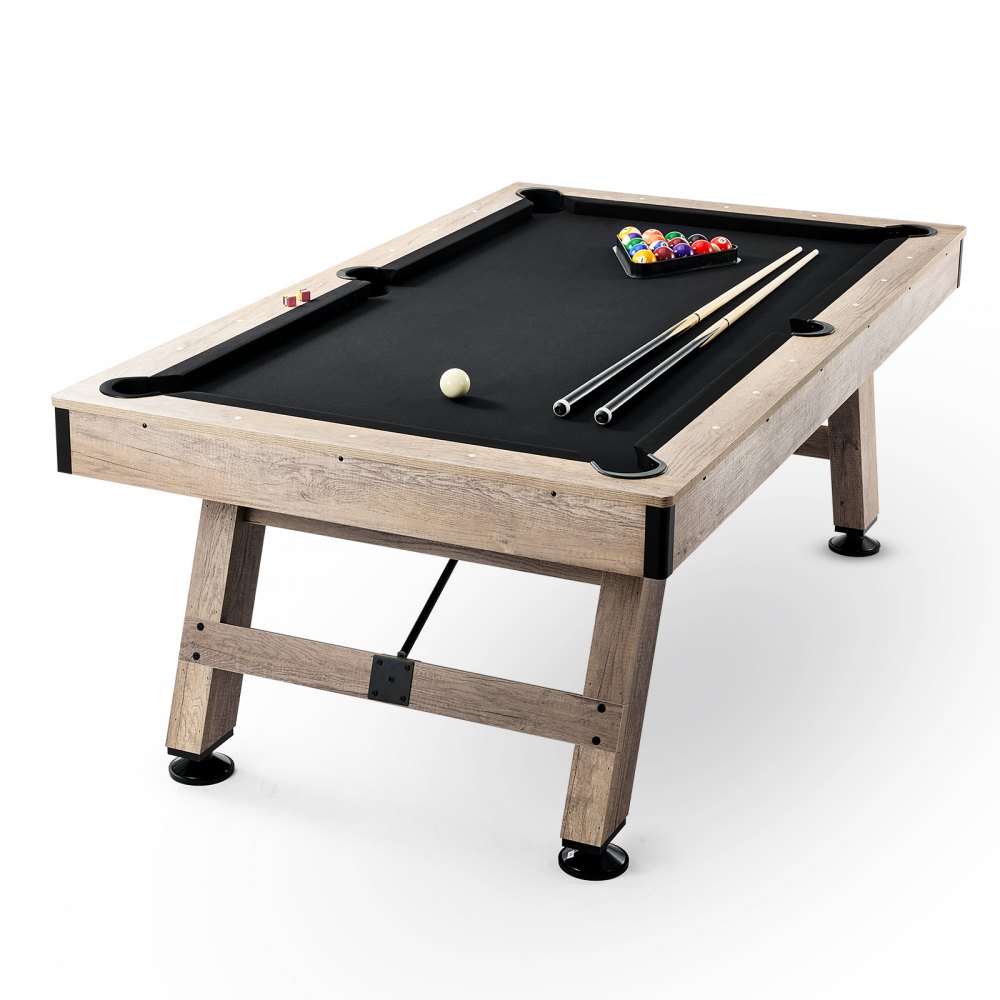 VEVOR Billiards Table, 7 ft Pool Table, Adjust Legs Stable Billiards Table, Pool Table Set Includes Balls, Cues, Chalks and Brush, Wood Color with Black Cloth, Perfect for Family Game Room Kids Adults - AXTTQZHZMRZB8PJQQV0