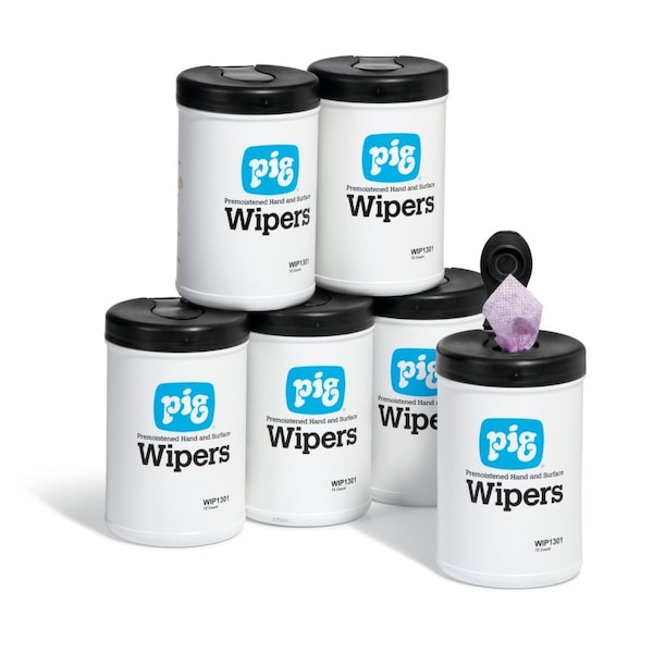 Pig PIG Premoistened Hand and Surface Wiper 432 wipers/case, 72 wipers/disp, 6 disp/case 12" L x 10" W - WIP1301